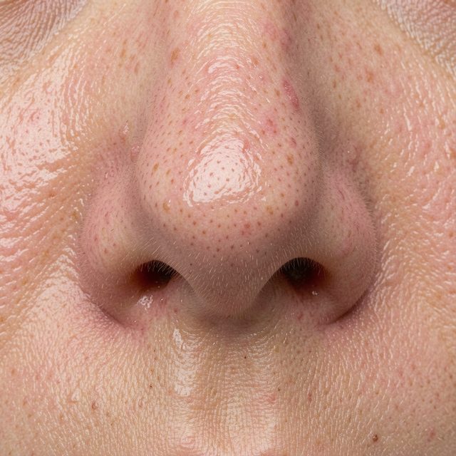 Close-up of skin showing enlarged pores
